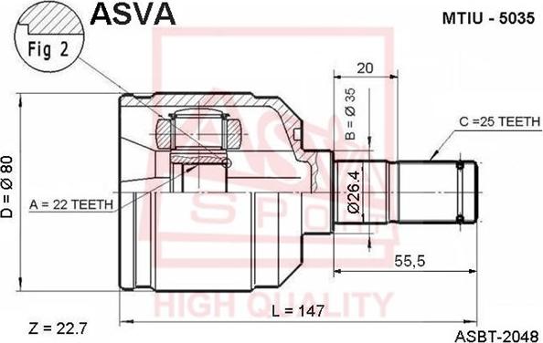 ASVA MTIU-5035 - Шарнірний комплект, ШРУС, приводний вал autocars.com.ua