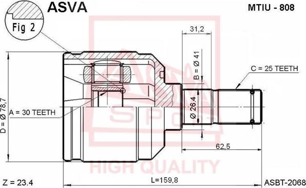 ASVA MTIU-808 - Шарнірний комплект, ШРУС, приводний вал autocars.com.ua