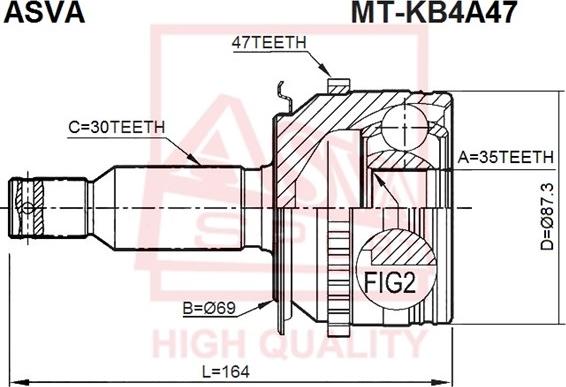 ASVA MT-KB4A47 - Шарнірний комплект, ШРУС, приводний вал autocars.com.ua