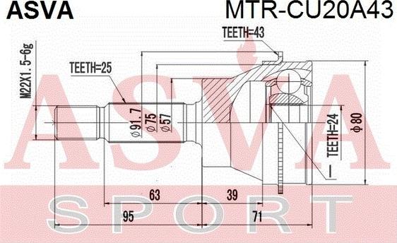 ASVA MTR-CU20A43 - Шарнірний комплект, ШРУС, приводний вал autocars.com.ua