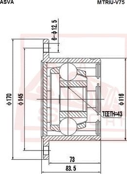 ASVA MTRIU-V75 - Шарнирный комплект, ШРУС, приводной вал avtokuzovplus.com.ua