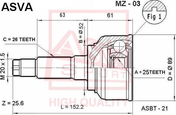 ASVA MZ-03 - Шарнірний комплект, ШРУС, приводний вал autocars.com.ua