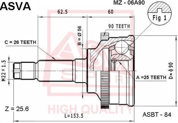 ASVA MZ-06A90 - Шарнирный комплект, ШРУС, приводной вал avtokuzovplus.com.ua