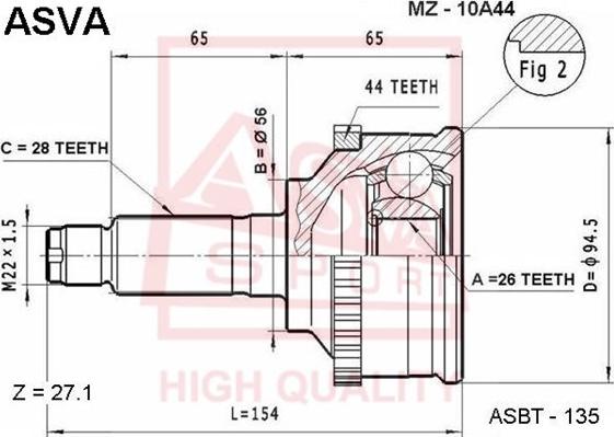 ASVA MZ-10A44 - Шарнирный комплект, ШРУС, приводной вал autodnr.net