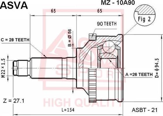 ASVA MZ-10A90 - Шарнірний комплект, ШРУС, приводний вал autocars.com.ua