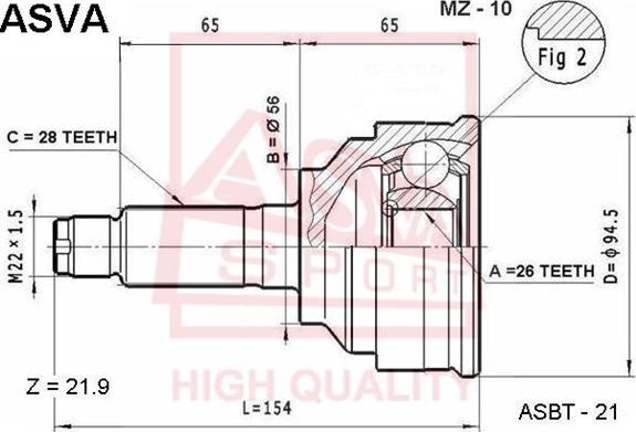 ASVA MZ-10 - Шарнирный комплект, ШРУС, приводной вал autodnr.net