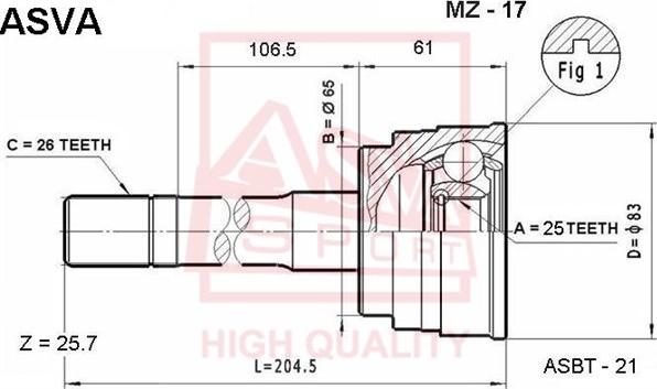 ASVA MZ-17 - Шарнирный комплект, ШРУС, приводной вал avtokuzovplus.com.ua