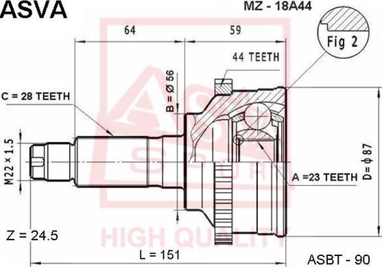 ASVA MZ-18A44 - Шарнирный комплект, ШРУС, приводной вал avtokuzovplus.com.ua