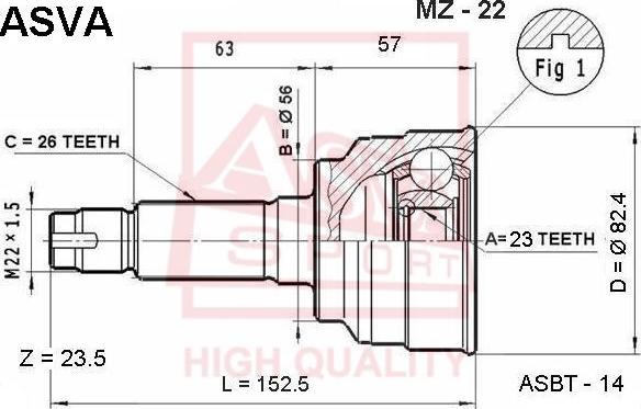 ASVA MZ-22 - Шарнирный комплект, ШРУС, приводной вал avtokuzovplus.com.ua