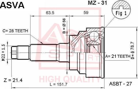 ASVA MZ-31 - Шарнирный комплект, ШРУС, приводной вал avtokuzovplus.com.ua