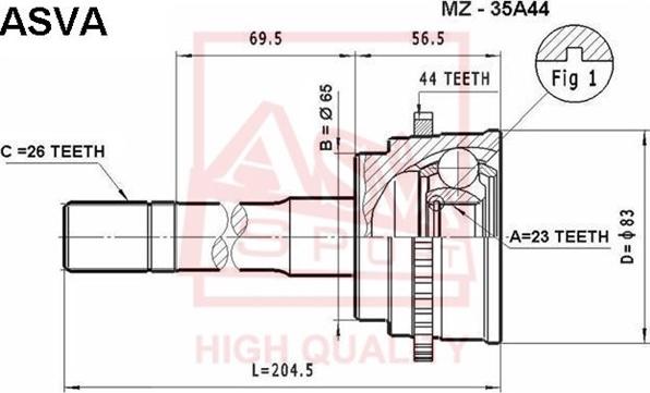 ASVA MZ-35A44 - Шарнірний комплект, ШРУС, приводний вал autocars.com.ua