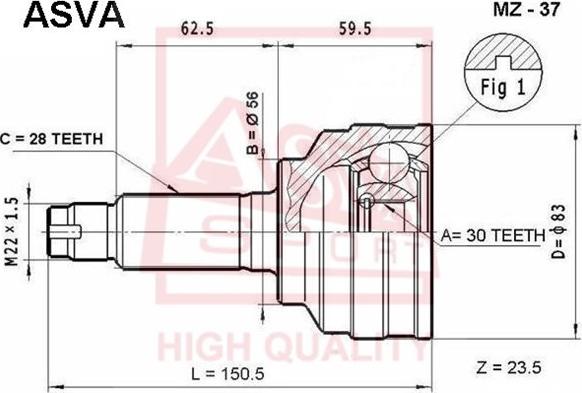 ASVA MZ-37 - Шарнирный комплект, ШРУС, приводной вал avtokuzovplus.com.ua