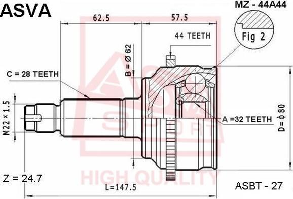 ASVA MZ-44A44 - Шарнирный комплект, ШРУС, приводной вал avtokuzovplus.com.ua