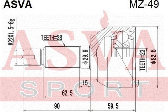 ASVA MZ-49 - Шарнірний комплект, ШРУС, приводний вал autocars.com.ua