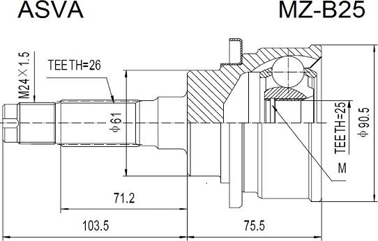 ASVA MZ-B25 - Шарнірний комплект, ШРУС, приводний вал autocars.com.ua