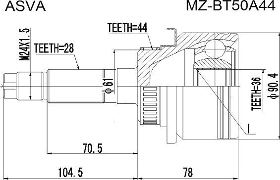 ASVA MZ-BT50A44 - Шарнірний комплект, ШРУС, приводний вал autocars.com.ua