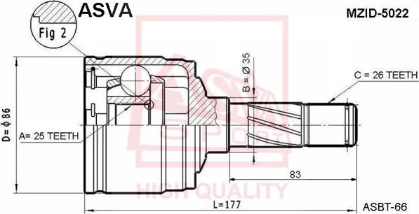 ASVA MZID-5022 - Шарнірний комплект, ШРУС, приводний вал autocars.com.ua
