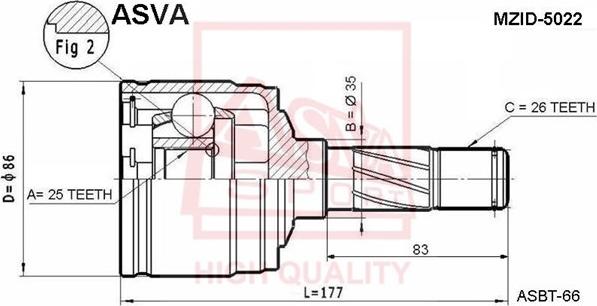 ASVA MZID-5022 - Шарнирный комплект, ШРУС, приводной вал avtokuzovplus.com.ua