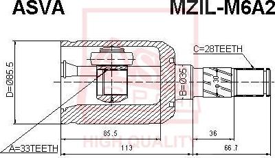 ASVA MZIL-M6A2 - Шарнирный комплект, ШРУС, приводной вал avtokuzovplus.com.ua