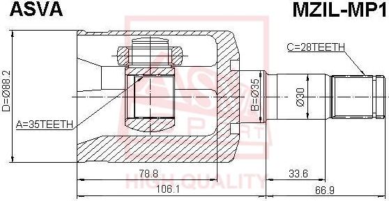 ASVA MZIL-MP1 - Шарнірний комплект, ШРУС, приводний вал autocars.com.ua