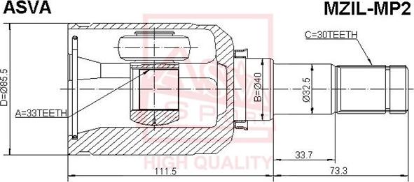 ASVA MZIL-MP2 - Шарнирный комплект, ШРУС, приводной вал avtokuzovplus.com.ua