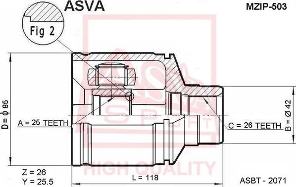 ASVA MZIP-503 - Шарнірний комплект, ШРУС, приводний вал autocars.com.ua