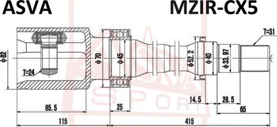 ASVA MZIR-CX5 - Шарнірний комплект, ШРУС, приводний вал autocars.com.ua