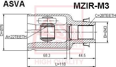 ASVA MZIR-M3 - Шарнирный комплект, ШРУС, приводной вал autodnr.net