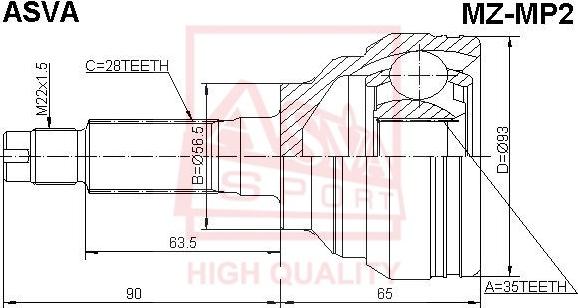 ASVA MZ-MP2 - Шарнирный комплект, ШРУС, приводной вал avtokuzovplus.com.ua