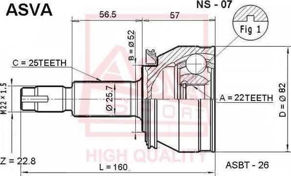 ASVA NS-07 - Шарнірний комплект, ШРУС, приводний вал autocars.com.ua