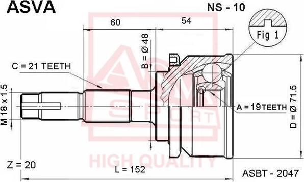 ASVA NS-10 - Шарнирный комплект, ШРУС, приводной вал avtokuzovplus.com.ua