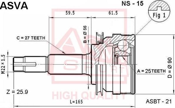 ASVA NS-15 - Шарнирный комплект, ШРУС, приводной вал autodnr.net