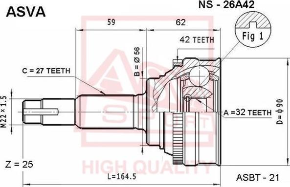 ASVA NS-26A42 - Шарнірний комплект, ШРУС, приводний вал autocars.com.ua