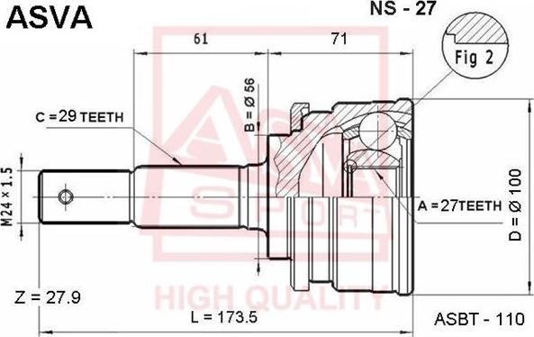 ASVA NS-27 - Шарнірний комплект, ШРУС, приводний вал autocars.com.ua