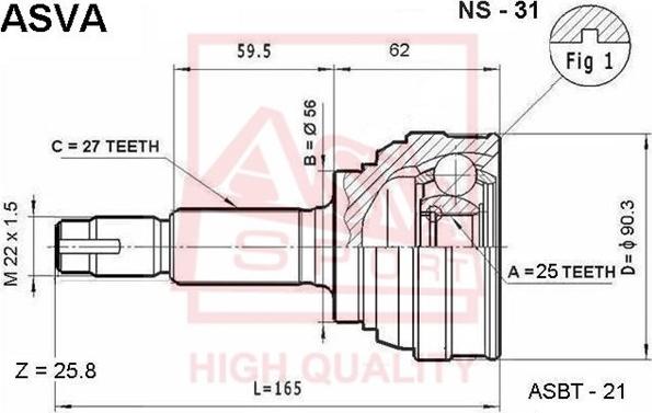 ASVA NS-31 - Шарнирный комплект, ШРУС, приводной вал avtokuzovplus.com.ua