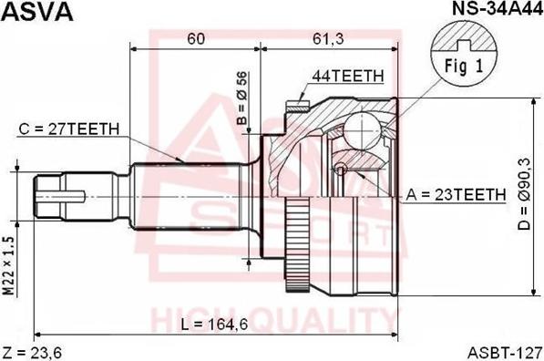 ASVA NS-34A44 - Шарнірний комплект, ШРУС, приводний вал autocars.com.ua