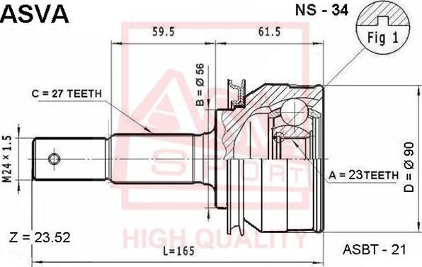 ASVA NS-34 - Шарнирный комплект, ШРУС, приводной вал avtokuzovplus.com.ua