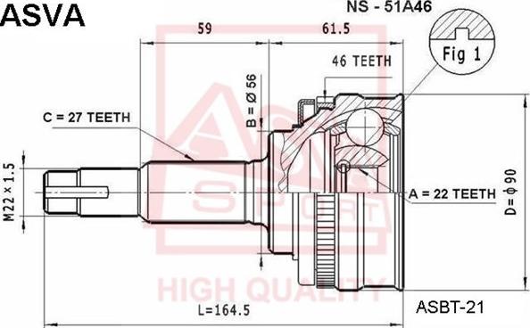 ASVA NS-51A46 - Шарнирный комплект, ШРУС, приводной вал avtokuzovplus.com.ua