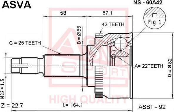 ASVA NS-60A42 - Шарнирный комплект, ШРУС, приводной вал avtokuzovplus.com.ua