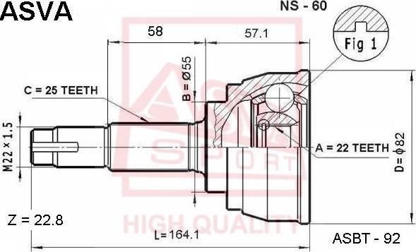 ASVA NS-60 - Шарнирный комплект, ШРУС, приводной вал avtokuzovplus.com.ua