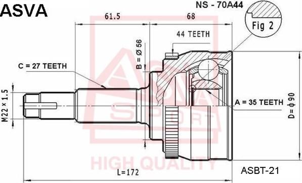 ASVA NS-70A44 - Шарнирный комплект, ШРУС, приводной вал avtokuzovplus.com.ua