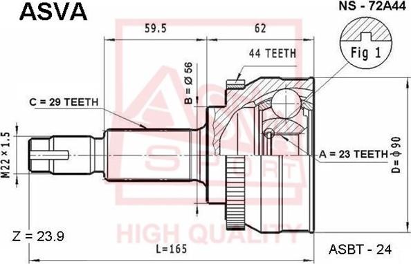 ASVA NS-72A44 - Шарнирный комплект, ШРУС, приводной вал avtokuzovplus.com.ua