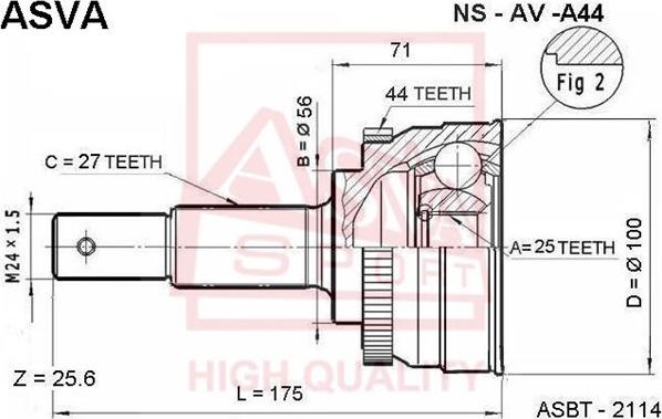 ASVA NS-AV-A44 - Шарнирный комплект, ШРУС, приводной вал avtokuzovplus.com.ua