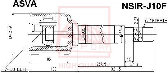 ASVA NSIR-J10F - Шарнирный комплект, ШРУС, приводной вал autodnr.net