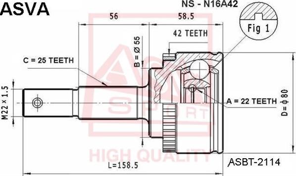 ASVA NS-N16A42 - Шарнирный комплект, ШРУС, приводной вал avtokuzovplus.com.ua