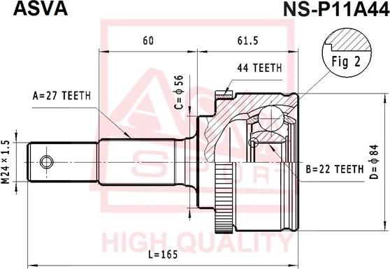 ASVA NS-P11A44 - Шарнирный комплект, ШРУС, приводной вал avtokuzovplus.com.ua