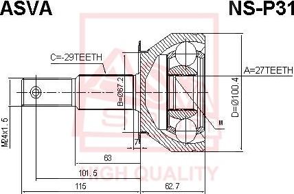 ASVA NS-P31 - Шарнірний комплект, ШРУС, приводний вал autocars.com.ua