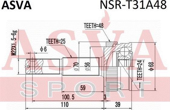 ASVA NSR-T31A48 - Шарнирный комплект, ШРУС, приводной вал avtokuzovplus.com.ua