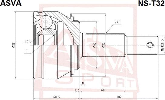 ASVA NS-T32 - Шарнирный комплект, ШРУС, приводной вал avtokuzovplus.com.ua