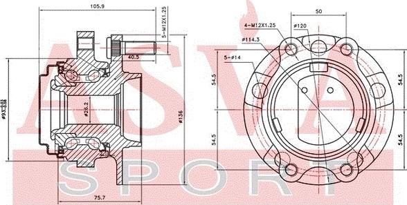 ASVA NSWH-V36MF - Ступица колеса, поворотный кулак avtokuzovplus.com.ua